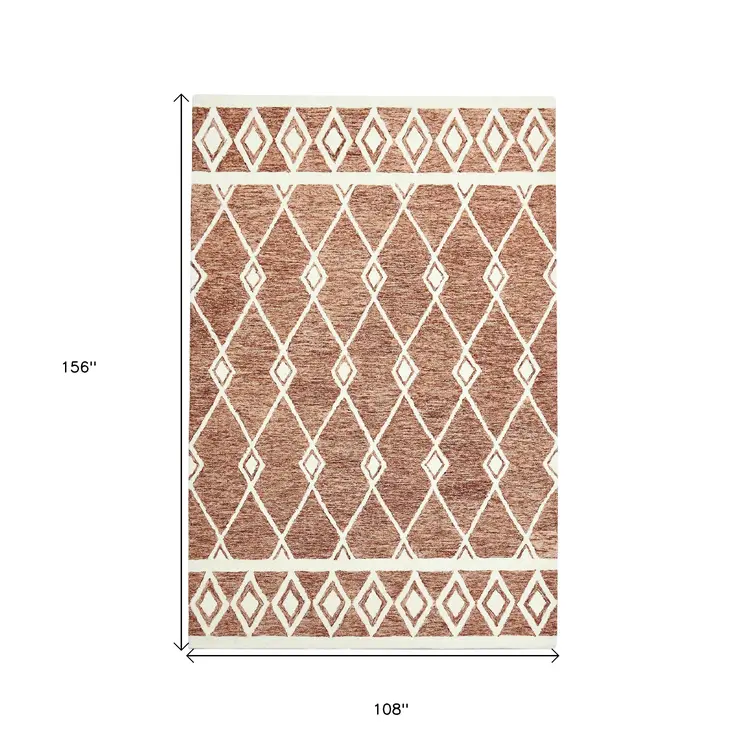 9' X 13' Rust And Ivory Wool Argyle Hand Hooked Area Rug