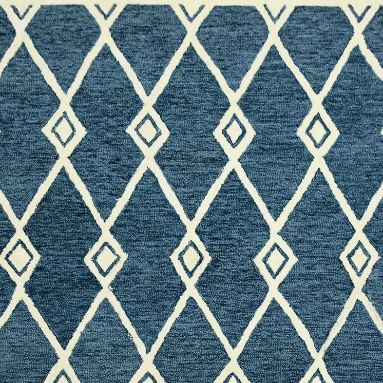 2' X 3' Blue And Ivory Wool Argyle Hand Hooked Area Rug