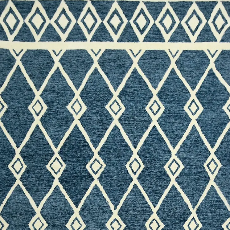 5' X 8' Blue And Ivory Wool Argyle Hand Hooked Area Rug