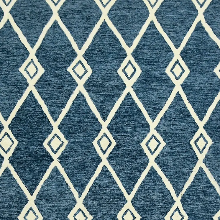 9' X 13' Blue And Ivory Wool Argyle Hand Hooked Area Rug