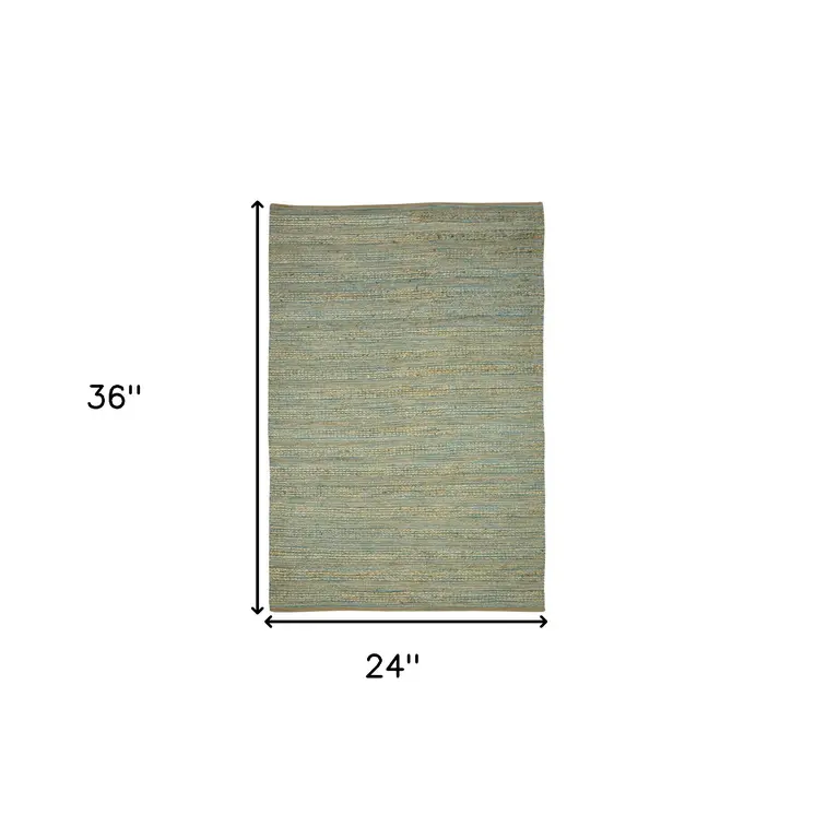 2' X 3' Aqua Beige And Brown Jute Striped Flatweave Handmade Area Rug