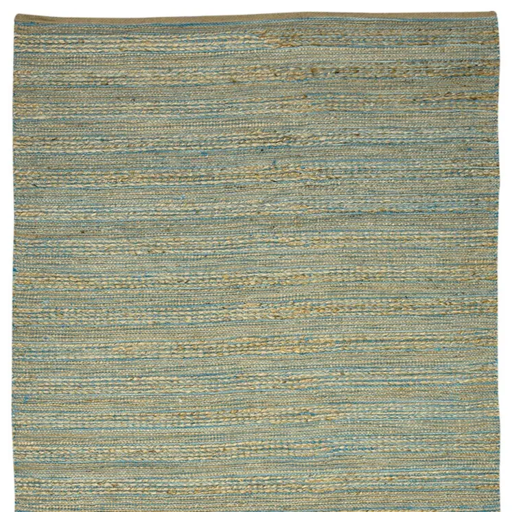 3' X 5' Aqua Beige And Brown Jute Striped Flatweave Handmade Area Rug