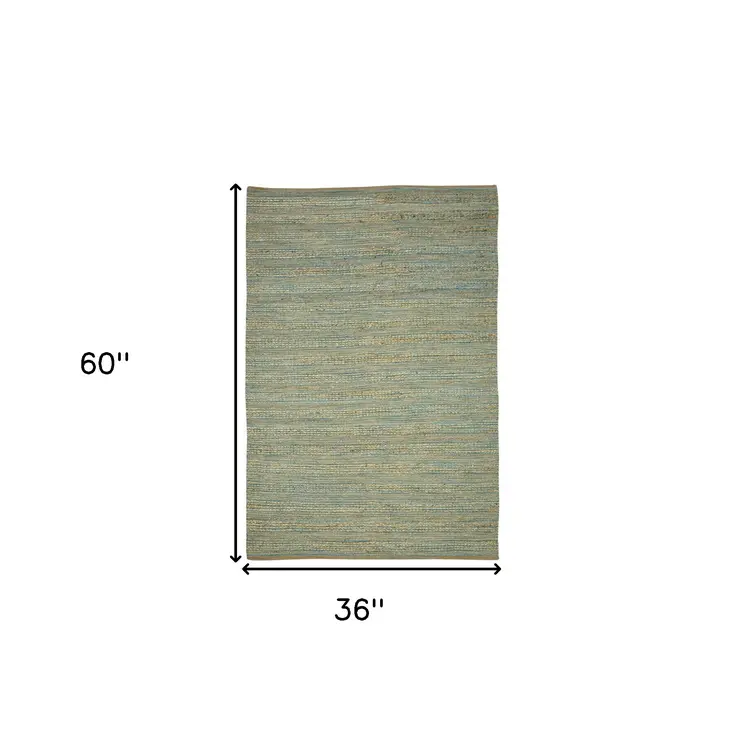 3' X 5' Aqua Beige And Brown Jute Striped Flatweave Handmade Area Rug
