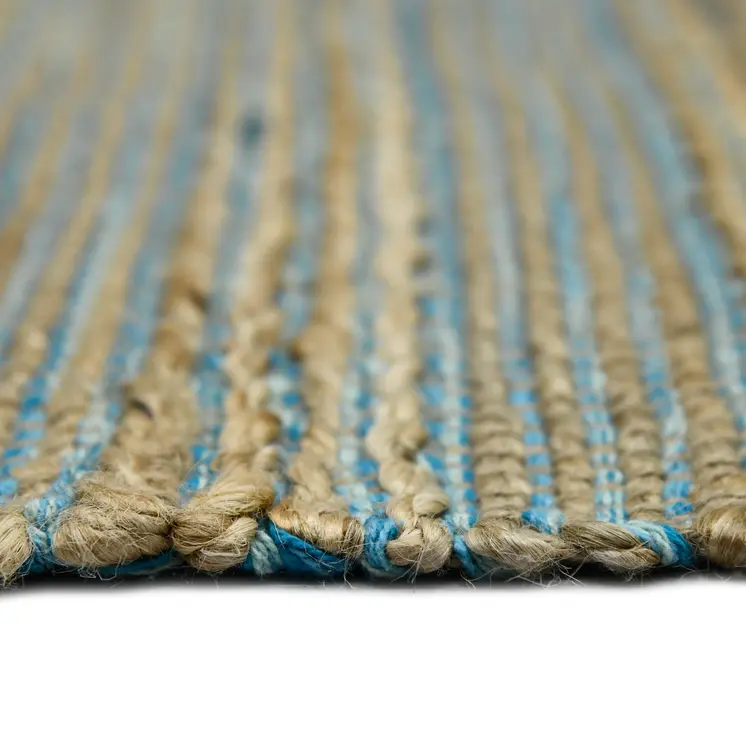 3' X 5' Aqua Beige And Brown Jute Striped Flatweave Handmade Area Rug