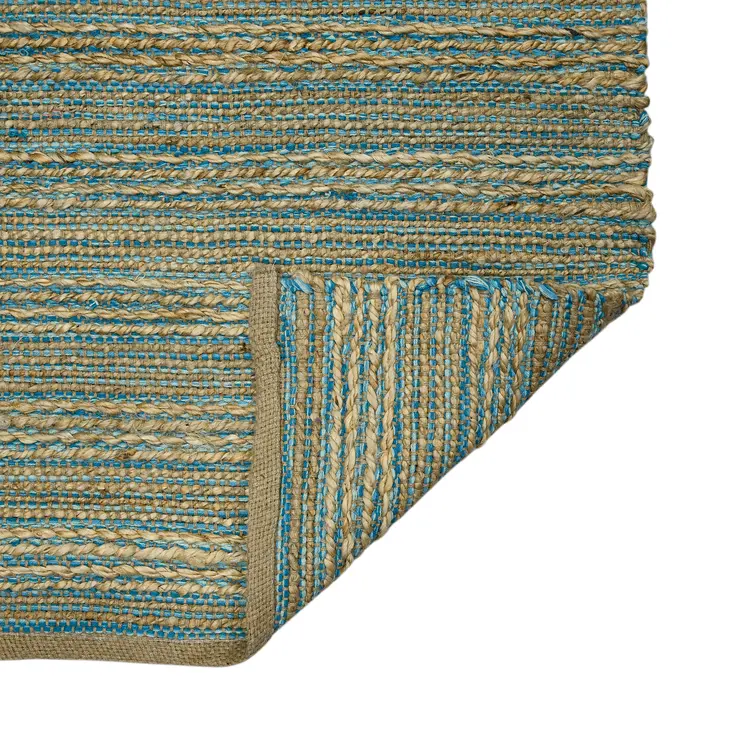 3' X 5' Aqua Beige And Brown Jute Striped Flatweave Handmade Area Rug