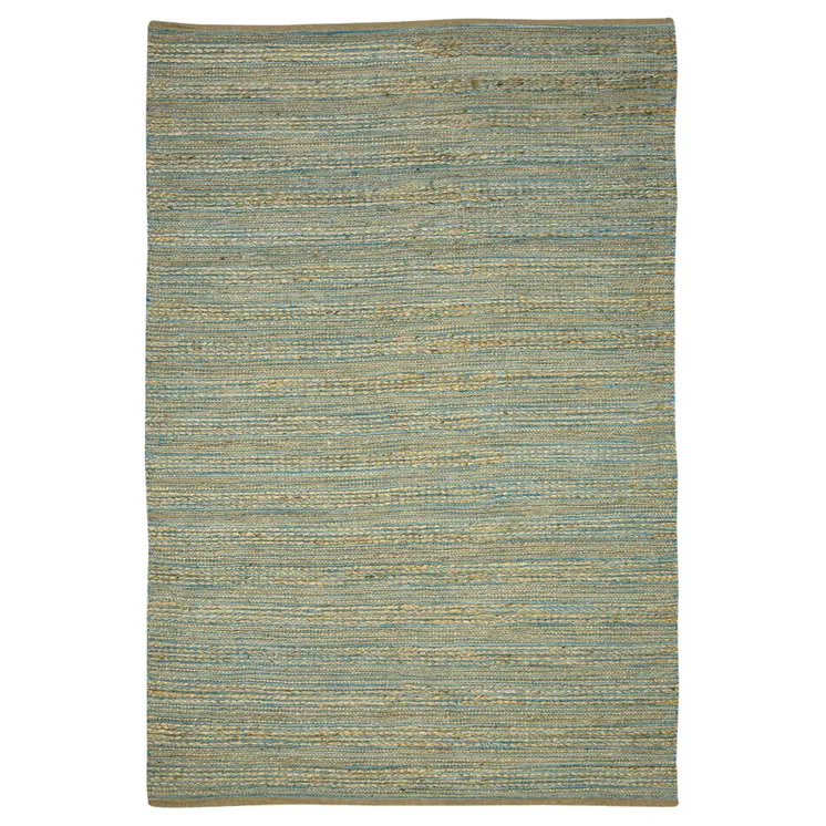 5' X 8' Aqua Beige And Brown Jute Striped Flatweave Handmade Area Rug
