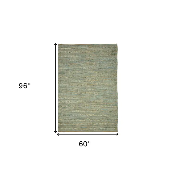 5' X 8' Aqua Beige And Brown Jute Striped Flatweave Handmade Area Rug