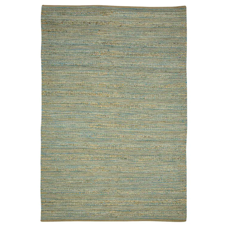 8' X 10' Aqua Beige And Brown Jute Striped Flatweave Handmade Area Rug