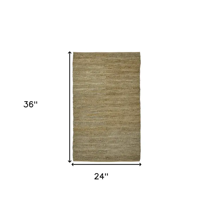 2' X 3' Brown And Beige Jute Striped Flatweave Handmade Area Rug