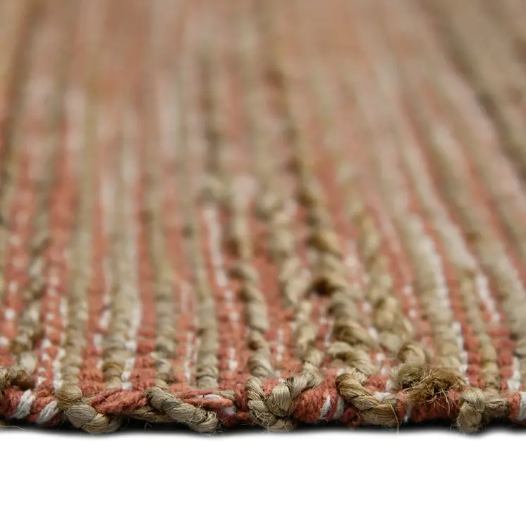 5' X 8' Brown And Brick Red Jute Striped Flatweave Handmade Area Rug