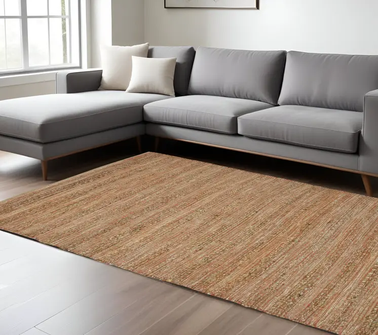 8' X 10' Brown And Brick Red Jute Striped Flatweave Handmade Area Rug