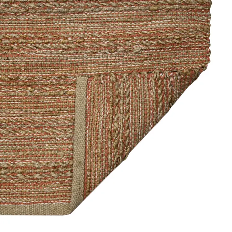 8' X 10' Brown And Brick Red Jute Striped Flatweave Handmade Area Rug