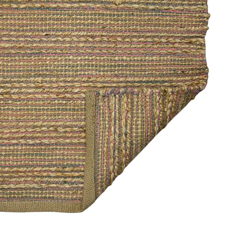 2' X 3' Pink And Brown Jute Striped Flatweave Handmade Area Rug
