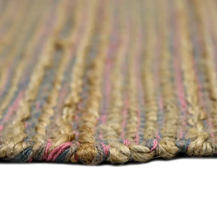 5' X 8' Pink And Brown Jute Striped Flatweave Handmade Area Rug