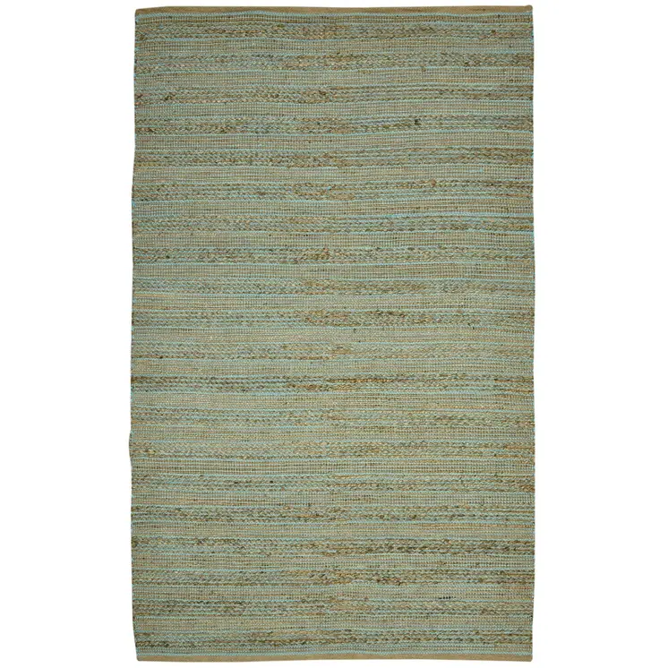 2' X 3' Aqua And Brown Jute Striped Flatweave Handmade Area Rug