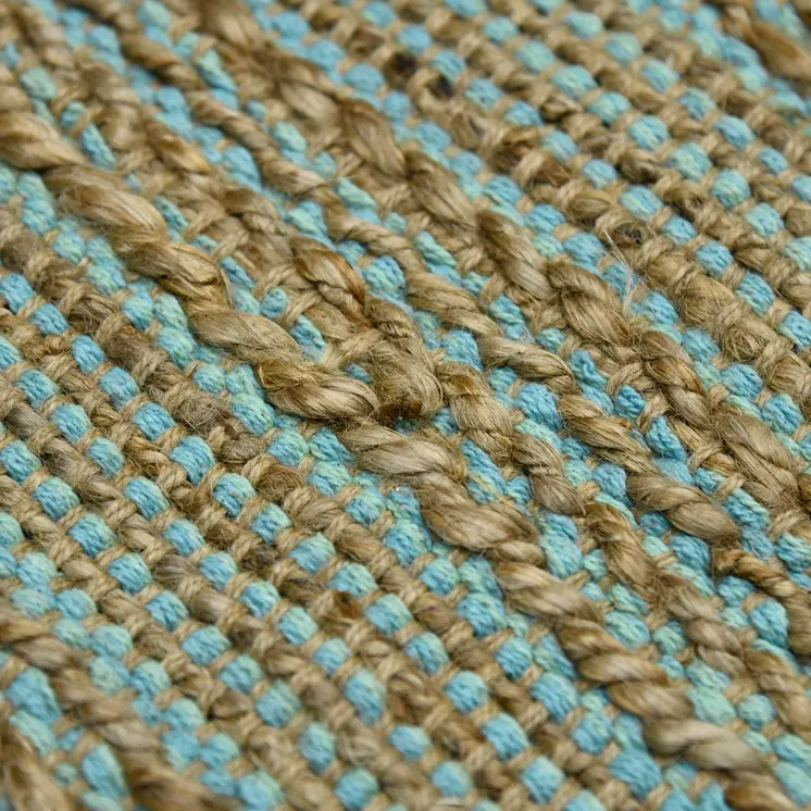2' X 3' Aqua And Brown Jute Striped Flatweave Handmade Area Rug