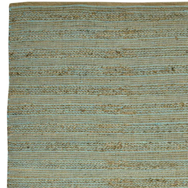 3' X 5' Aqua And Brown Jute Striped Flatweave Handmade Area Rug