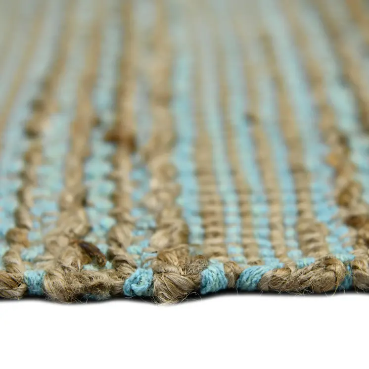 3' X 5' Aqua And Brown Jute Striped Flatweave Handmade Area Rug