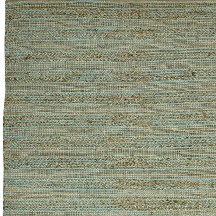 5' X 8' Aqua And Brown Jute Striped Flatweave Handmade Area Rug