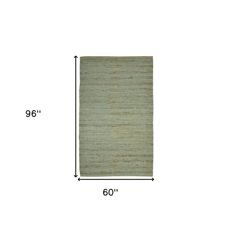 5' X 8' Aqua And Brown Jute Striped Flatweave Handmade Area Rug