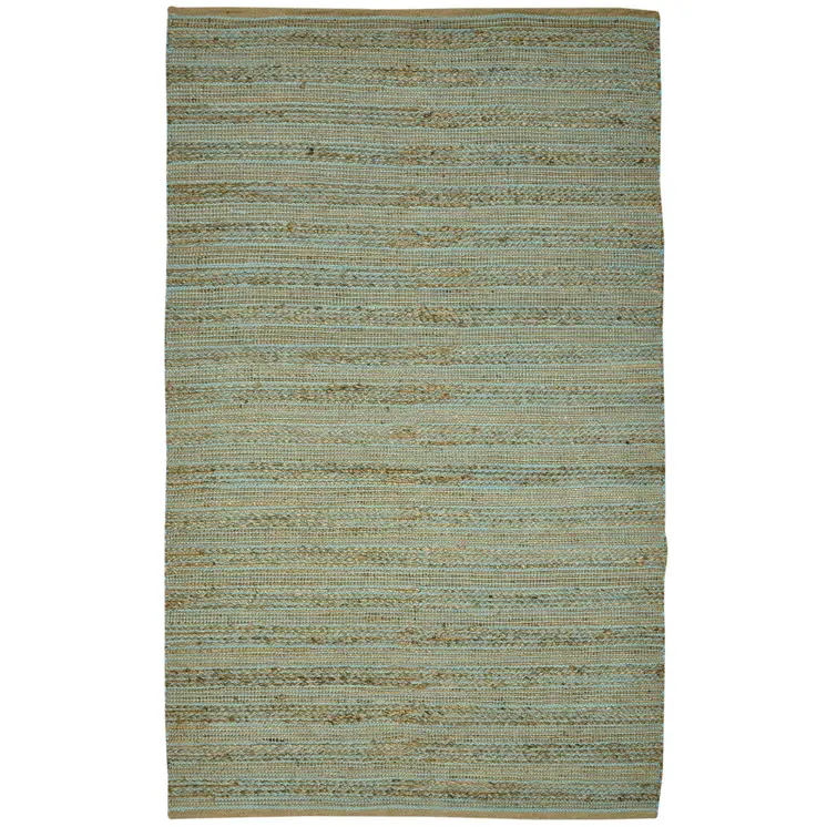 8' X 10' Aqua And Brown Jute Striped Flatweave Handmade Area Rug