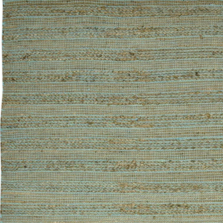 8' X 10' Aqua And Brown Jute Striped Flatweave Handmade Area Rug