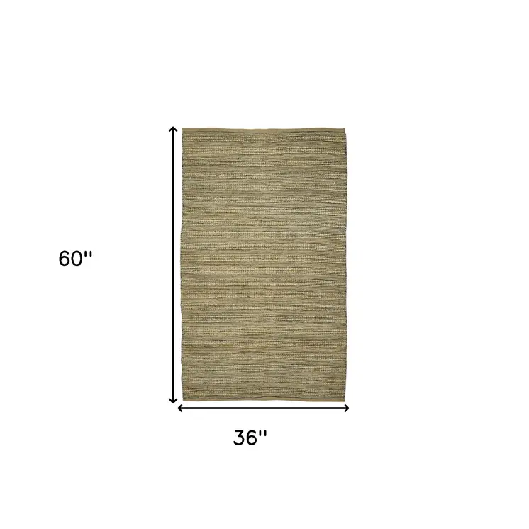 3' X 5' Dark Gray Brown And Beige Jute Striped Flatweave Handmade Area Rug