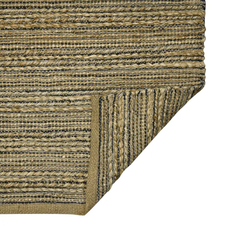 3' X 5' Dark Gray Brown And Beige Jute Striped Flatweave Handmade Area Rug