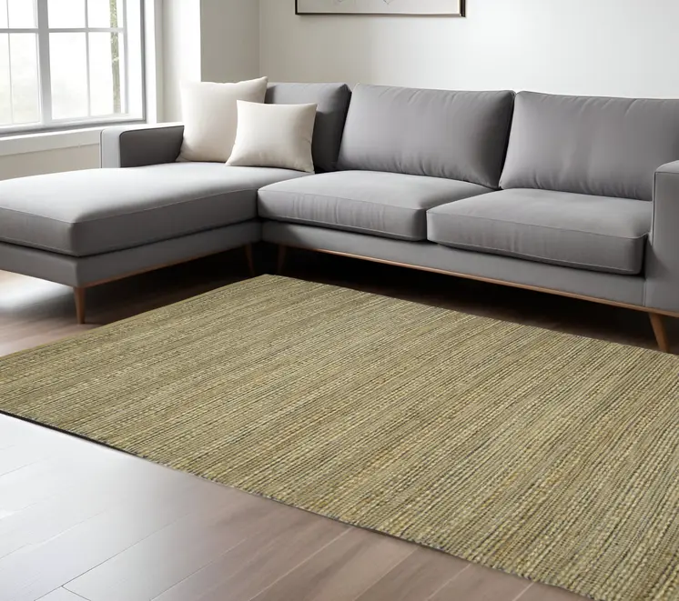 8' X 10' Dark Gray Brown And Beige Jute Striped Flatweave Handmade Area Rug
