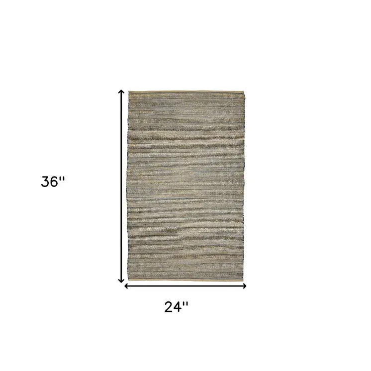 2' X 3' Blue And Beige Jute Striped Flatweave Handmade Area Rug