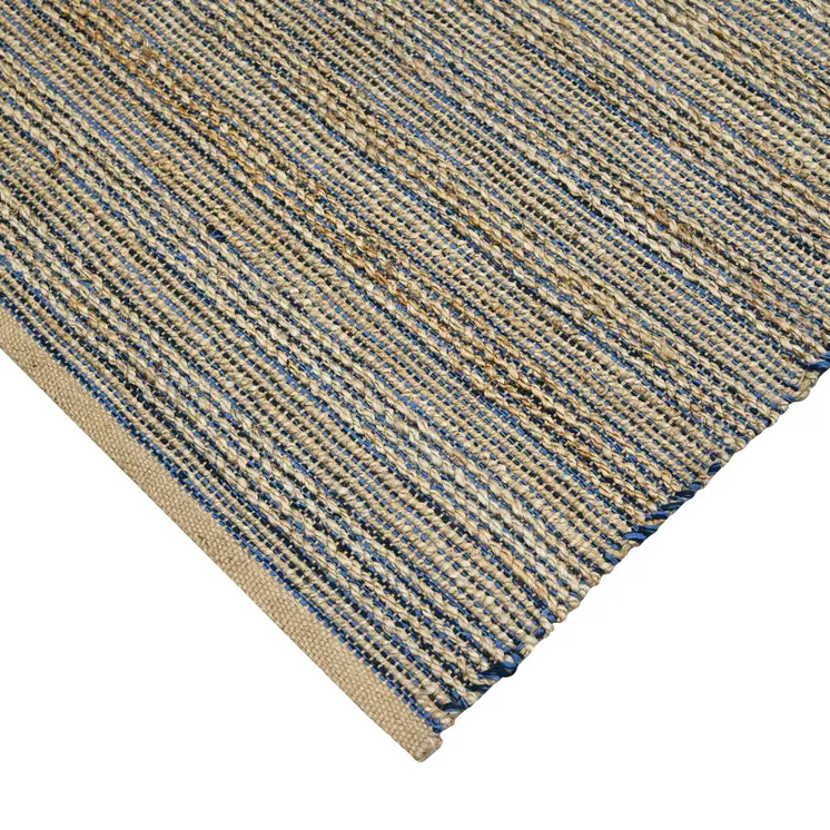 2' X 3' Blue And Beige Jute Striped Flatweave Handmade Area Rug