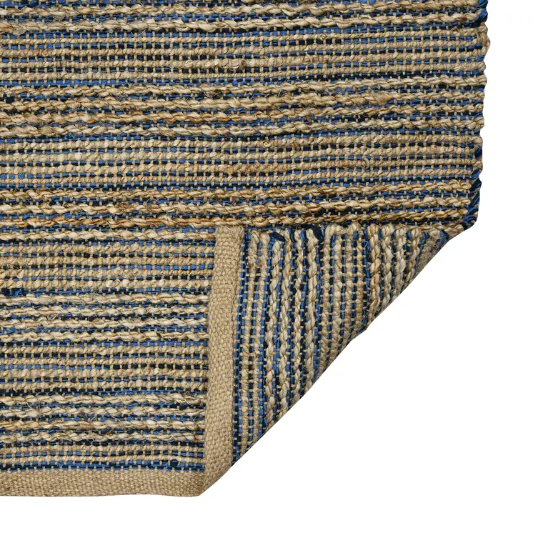 2' X 3' Blue And Beige Jute Striped Flatweave Handmade Area Rug
