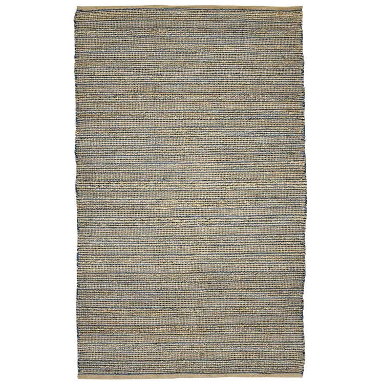 2' X 3' Blue And Beige Jute Striped Flatweave Handmade Area Rug