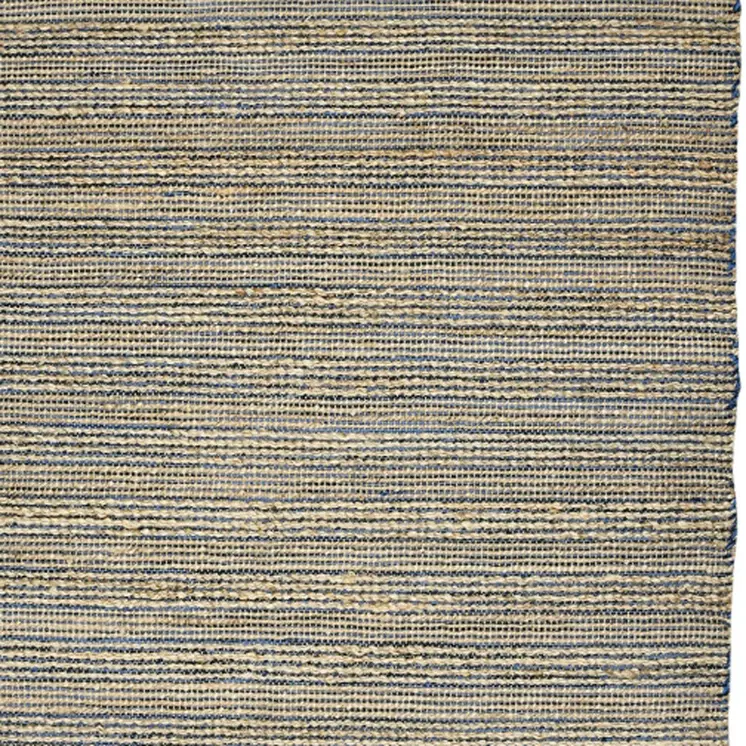 2' X 3' Blue And Beige Jute Striped Flatweave Handmade Area Rug