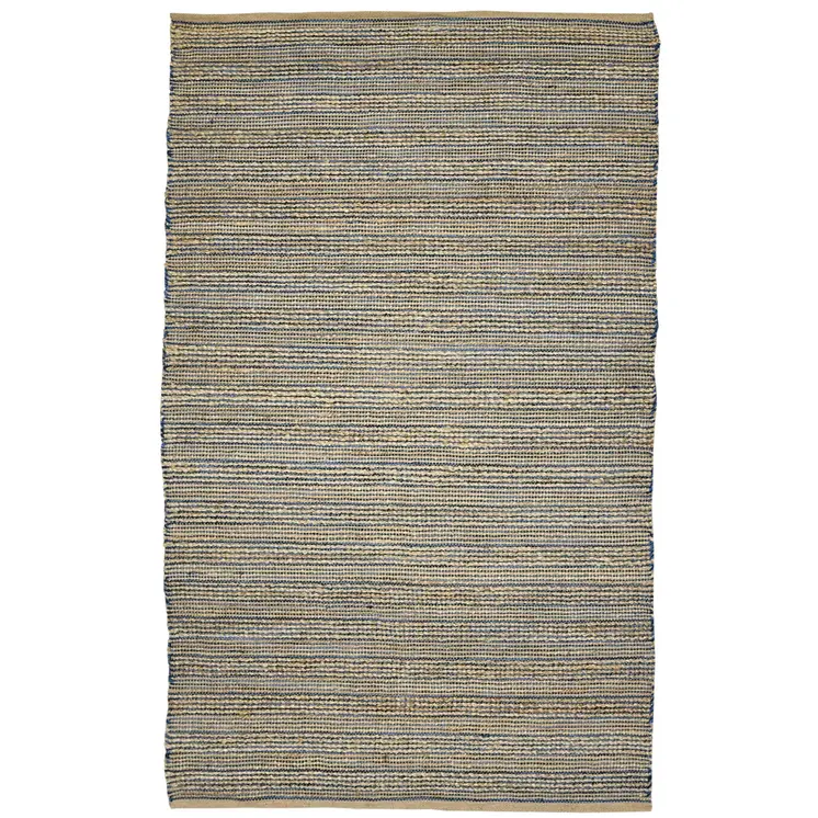 3' X 5' Blue And Beige Jute Striped Flatweave Handmade Area Rug