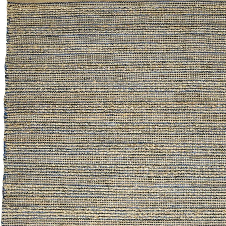 3' X 5' Blue And Beige Jute Striped Flatweave Handmade Area Rug