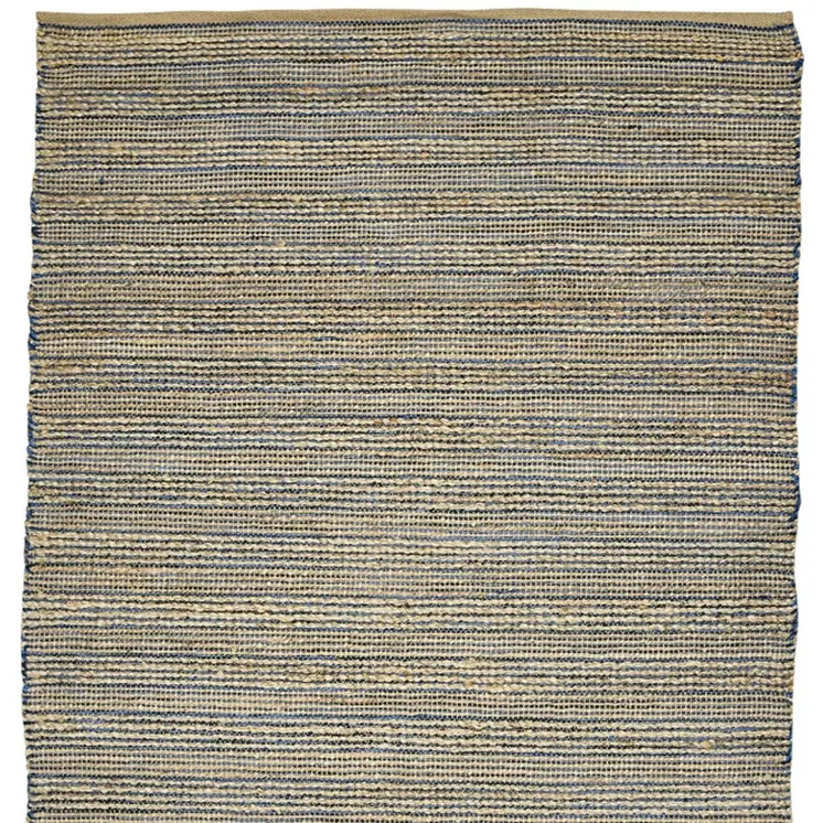 5' X 8' Blue And Beige Jute Striped Flatweave Handmade Area Rug