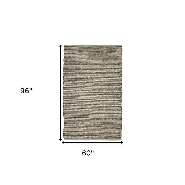 5' X 8' Blue And Beige Jute Striped Flatweave Handmade Area Rug