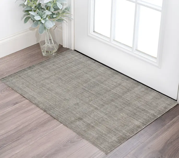2' X 3' Gray And Light Brown Wool Abstract Hand Woven Area Rug