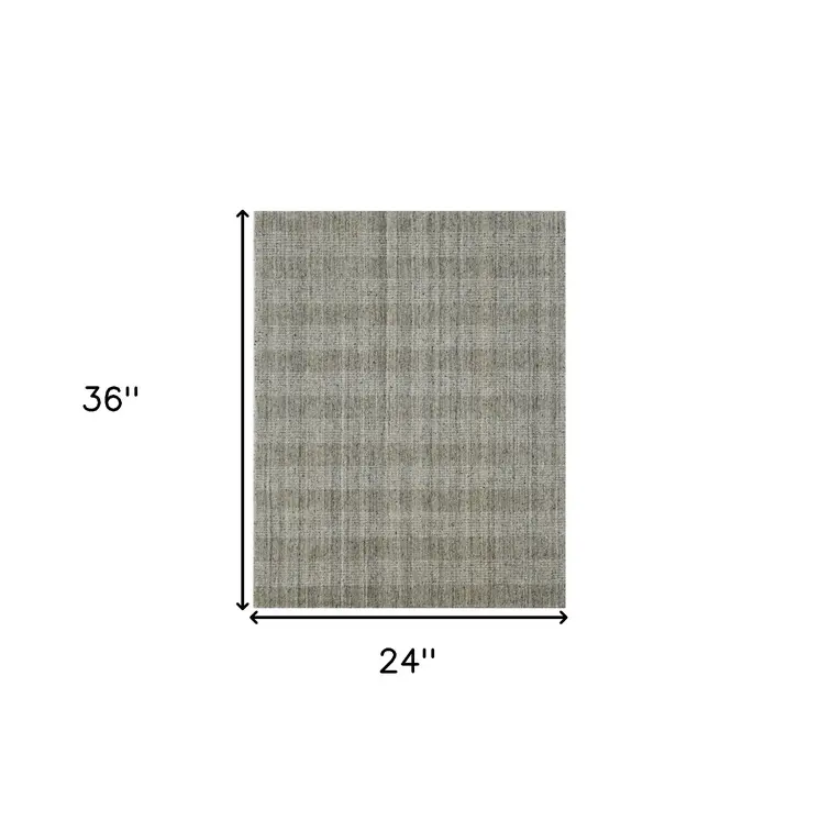 2' X 3' Gray And Beige Wool Plaid Hand Woven Area Rug