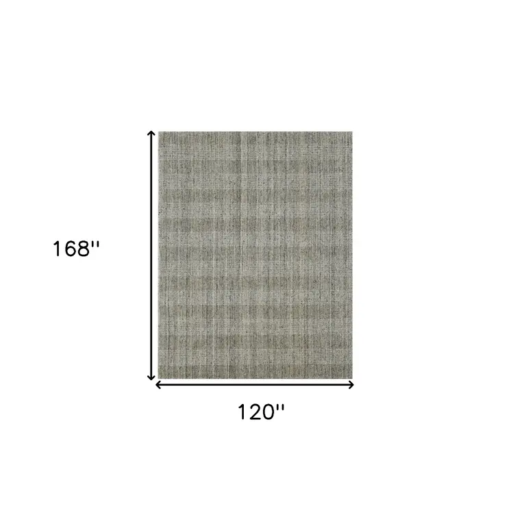 10' X 14' Gray And Beige Wool Plaid Hand Woven Area Rug