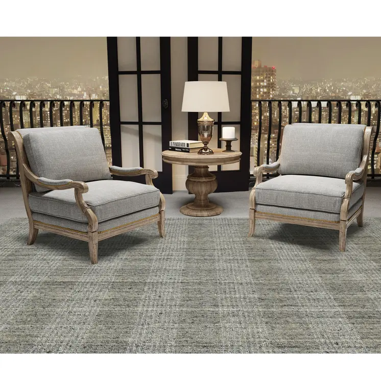 10' X 14' Gray And Beige Wool Plaid Hand Woven Area Rug