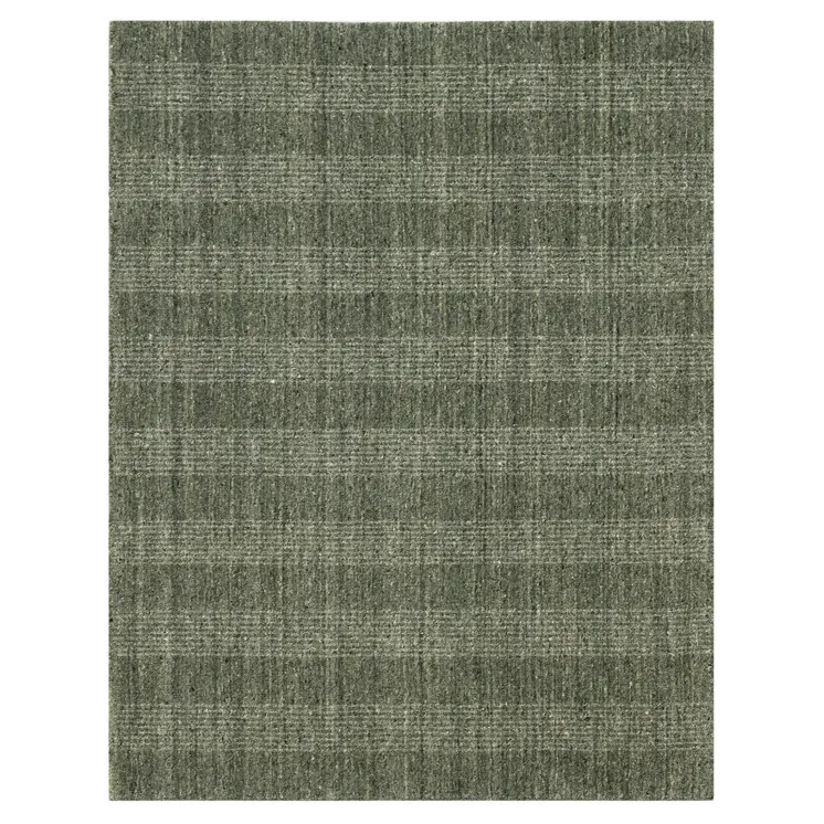 2' X 3' Green Gray And Ivory Wool Plaid Hand Woven Area Rug
