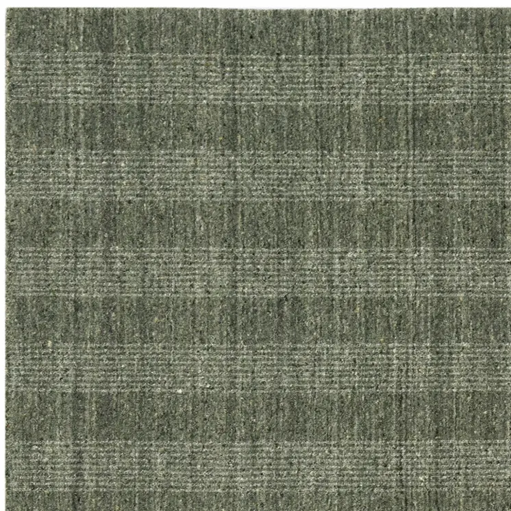 5' X 8' Green Gray And Ivory Wool Plaid Hand Woven Area Rug