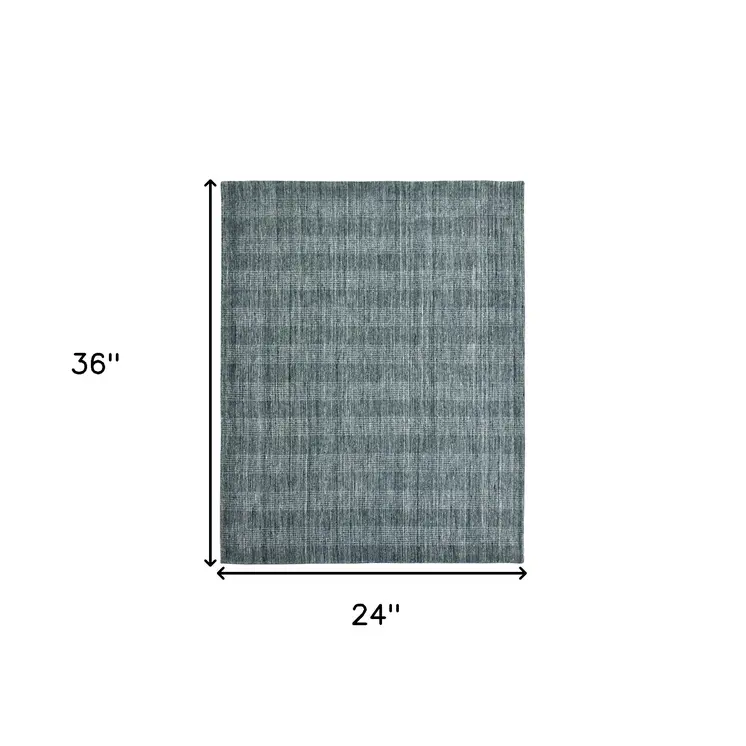 2' X 3' Blue And Ivory Wool Plaid Hand Woven Area Rug