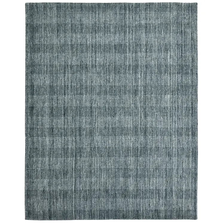 2' X 3' Blue And Ivory Wool Plaid Hand Woven Area Rug