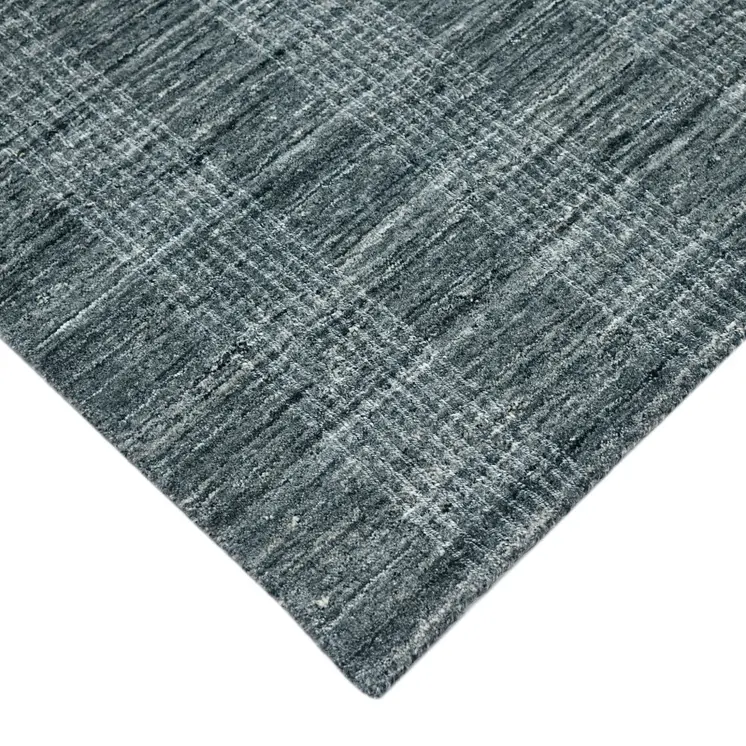 5' X 8' Blue And Ivory Wool Plaid Hand Woven Area Rug