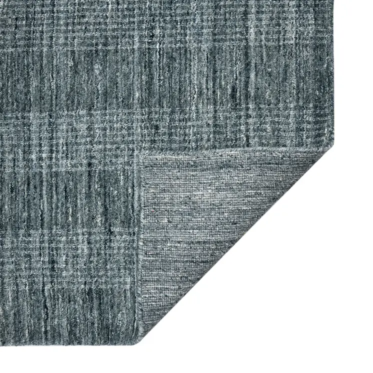 5' X 8' Blue And Ivory Wool Plaid Hand Woven Area Rug