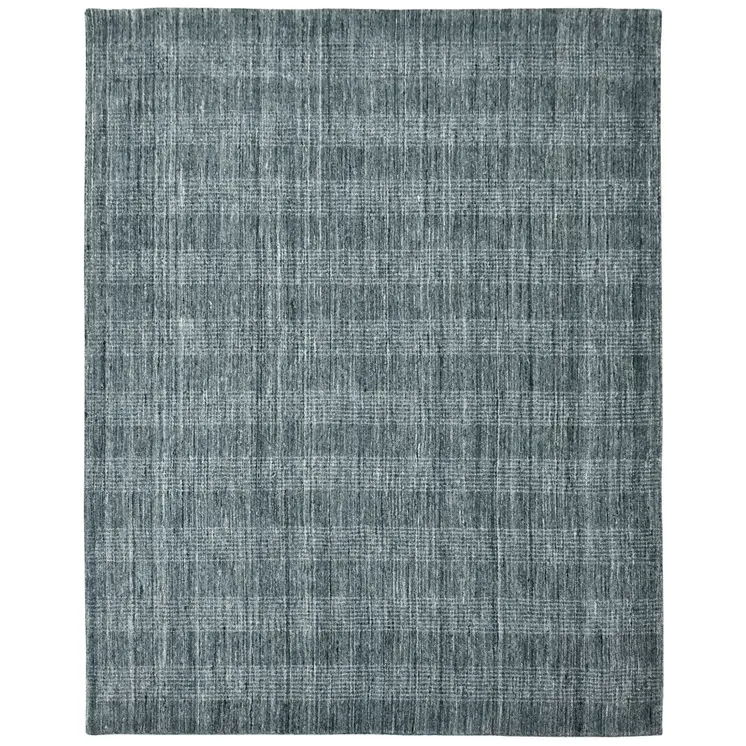 5' X 8' Blue And Ivory Wool Plaid Hand Woven Area Rug