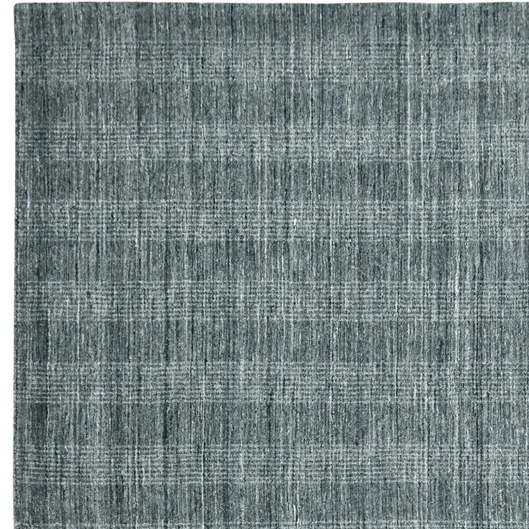 5' X 8' Blue And Ivory Wool Plaid Hand Woven Area Rug